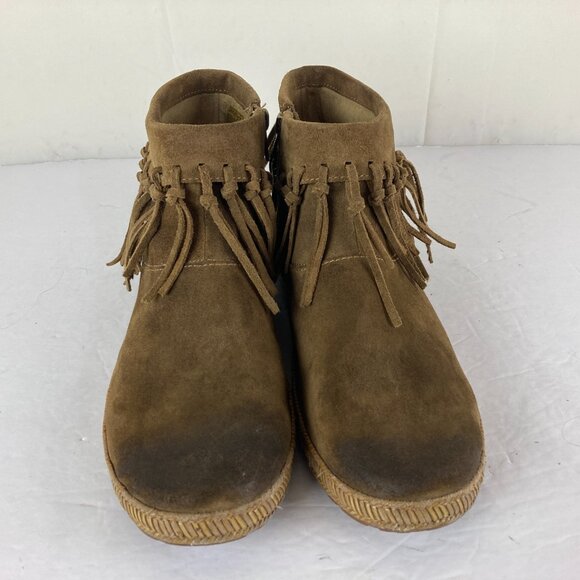 UGG Shenandoah Women Sz 10 Brown Fringe Suede Ankle Moccasin Bootie Side Zip - Picture 3 of 10